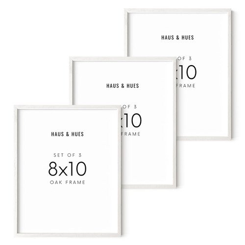 HAUS AND HUES 8x10 Picture Frame Set of 3- White Picture Frames 8x10, 8x10 Wood Picture Gallery Wall Frames, White Gallery Wall Frame Set, White Art Frames Wooden White 8x10 Frames (White Oak Frame)