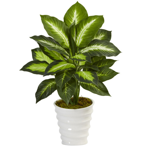 Nearly Natural 22in. Dieffenbachia Artificial Swirl Planter Silk Plants, Green