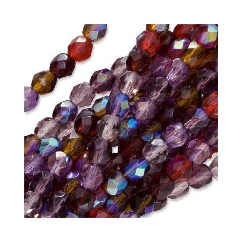 Czech Fire Polish Glass Beads 4mm Round "Vineyard" Purple Red Mix (100 Beads)