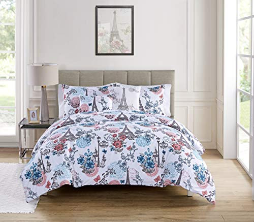 VCNY Home Eiffel Tower Reversible 5 Piece Bedding Comforter Set King Pink