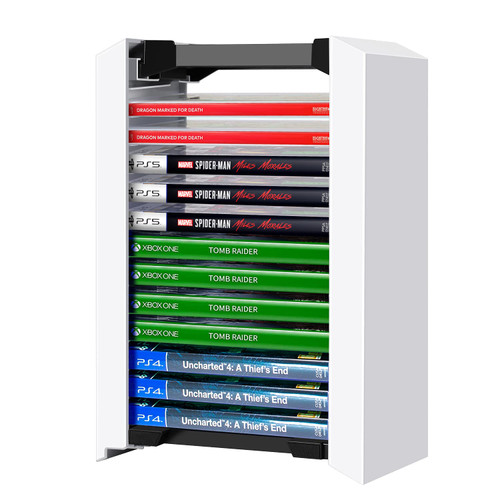 TNP Video Game Storage Tower (12 CD Disc Blu-ray Case) Universal DVD Holder Shelf Rack Stand Vertical Organizer for Nintendo Switch PS5 Playstation 4 Xbox Movies