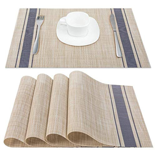 Placemats, Placemats for Dining Table, Heat-resistant placemats, Non-slip, Stain Resistant Washable Vinyl Kitchen Table Mats, Set of 4 (Blue) Placemats, Placemats for Dining Table, Heat-resistant placemats, Non-slip, Stain Resistant Washable Vinyl Kitchen Table Mats, Set of 4 (Blue)
