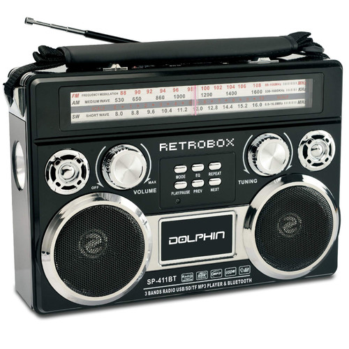 Dolphin RETROBOX Portable Bluetooth AM/FM Radio, Black