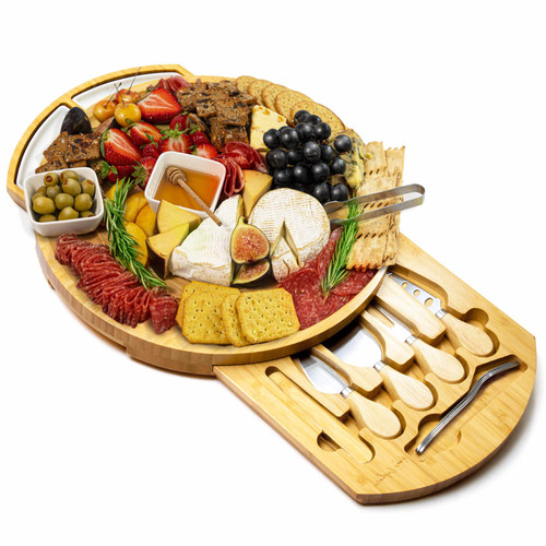 Round Cheese and Charcuterie Board Set - 13", Round Charcuterie Board, Bamboo Cheese Board and Knife Set, Beautiful Charcuterie Gift for Mom, Round Cheese Board Set, Circle Charcuterie Board Round Round Cheese and Charcuterie Board Set - 13", Round Charcuterie Board, Bamboo Cheese Board and Knife Set, Beautiful Charcuterie Gift for Mom, Round Cheese Board Set, Circle Charcuterie Board Round