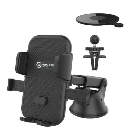 WixGear Universal Phone Holder for Car, Windshield Mount and Dashboard Mount Holder for Cell Phones and Tablets with Long Adjustable Arm (New Automatic Closing Arms)