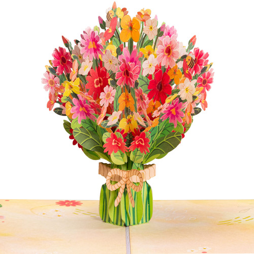 Paper Love 3D Pop Up Card, Spring Bouquet, For All Occasions, Birthday, Mother's Day, Valentine's Day, Thank You, Get Well or Just Because - 5" x 7" Cover - Includes Envelope and Note Tag