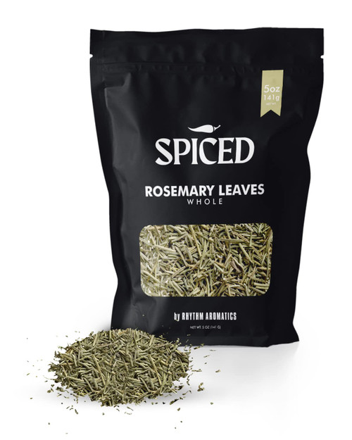 Rhythm Aromatics Spiced Whole Rosemary Leaves, 5 Oz of Whole Dried Rosemary Leaves in Closable Bag for Cooking, Great for Meat Dishes, Sauce and Marinades