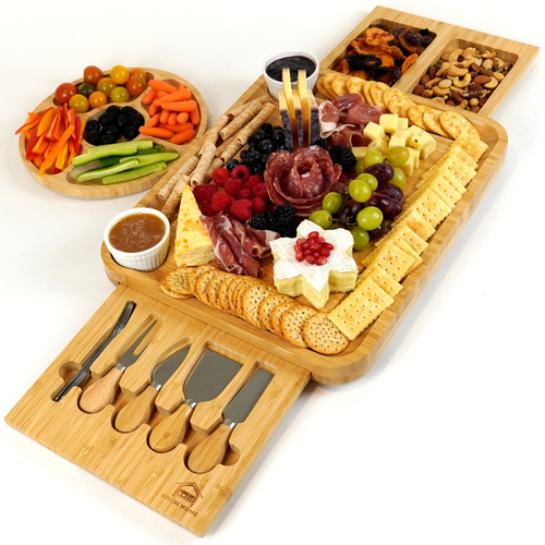 Charcuterie Board Set - Bamboo Cheese Board and Knife Set - Large Cheese Tray for Serving at Parties - For Cheese and Charcuterie Lovers Charcuterie Board Set - Bamboo Cheese Board and Knife Set - Large Cheese Tray for Serving at Parties - For Cheese and Charcuterie Lovers