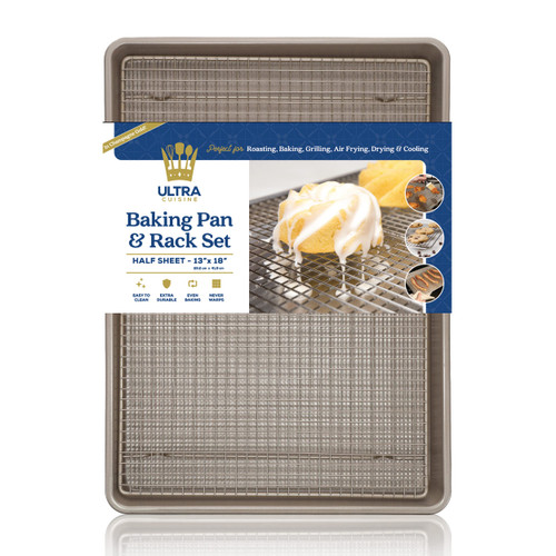 Wire Rack Baking Sheet Pan Set by Ultra Cuisine - Baking Sheet with Rack - Half Sheet Pan Rack Stainless - Baking Trays - Half Sheet Pans and Oven Rack Set - Champagne Sheet Pans for Baking with Rack