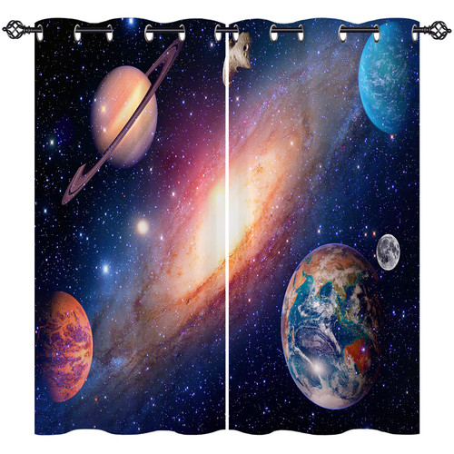 ANHOPE Planet Curtains Grommet Decorative Curtains with Outer Space Nebula Galaxy Earth Mars Mercury Jupiter Print Pattern Privacy Window Drapes for Kids Boys Bedroom Living Room 2 Panels 42 x 63 Inch