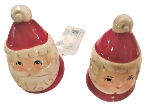 TRANSPAC Christmas Salt and Pepper Shakers - Cute Santa and Mrs Claus Ceramic Set Vintage Style Holiday Decor