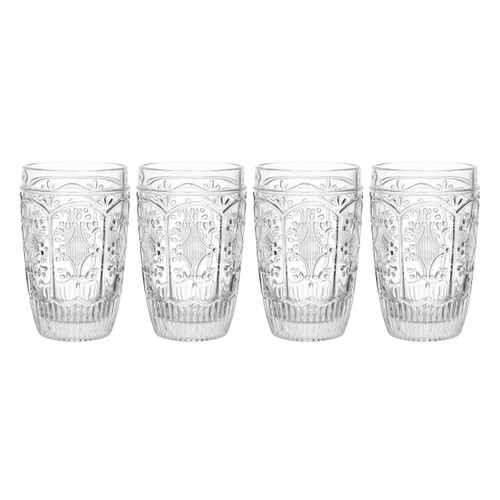 Fitz and Floyd Fitz & Floyd Trestle Highball Tumbler Cups, Set of 4, Clear