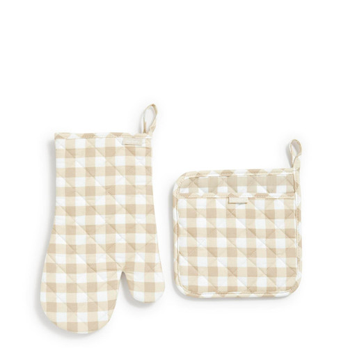 Vera Bradley Women's Cotton Pot Holder & Oven Mitt Set, Gingham Sand - Recycled Cotton, One Size