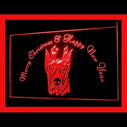 tigerneon 150048 Doberman Pinscher Christmas Cards Display LED Light Sign