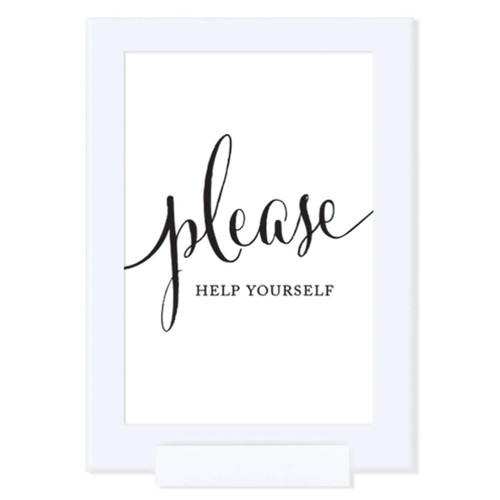 Andaz Press Framed Wedding Party Signs, Black and White Modern Print, 4x6-inch, Please Help Yourself Reception Dessert Table Sign, 1-Pack, Includes Frame