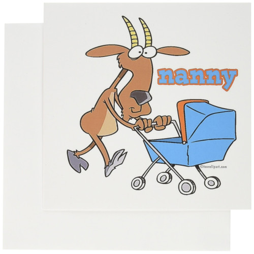 3dRose Funny Nanny Goat Pushing Stroller Cartoon - Greeting Cards, 6 x 6 inches, set of 6 (gc_104087_1)