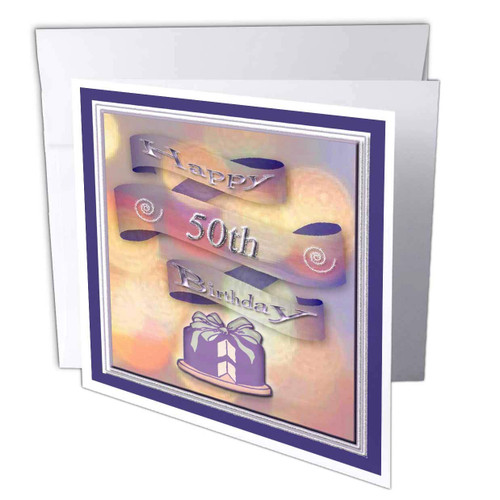 3dRose Ribbon and Cake Happy 50th Birthday - Greeting Cards, 6 x 6 inches, set of 12 (gc_24379_2)