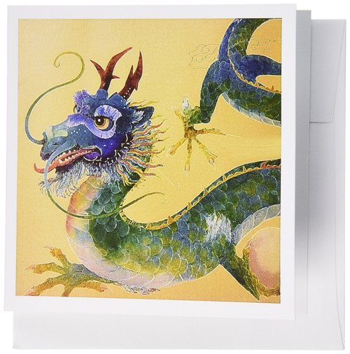 3dRose Green and Blue Dragon - Greeting Cards, 6 x 6 inches, set of 12 (gc_35191_2)