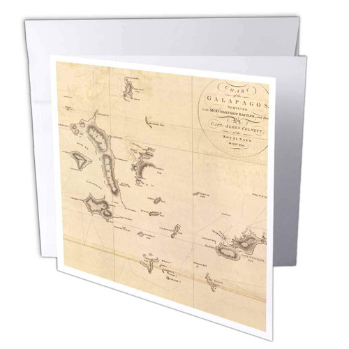 3dRose Antique Map of Galapagos Islands- Vintage Art - Greeting Cards, 6 x 6 inches, set of 12 (gc_79332_2)
