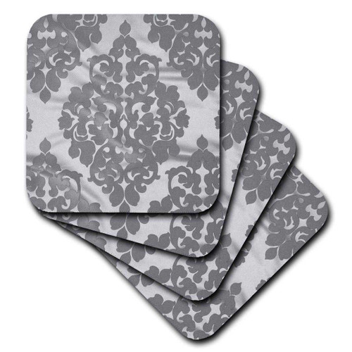 3dRose cst_60710_2 Silver Satin Damask-Soft Coasters, Set of 8
