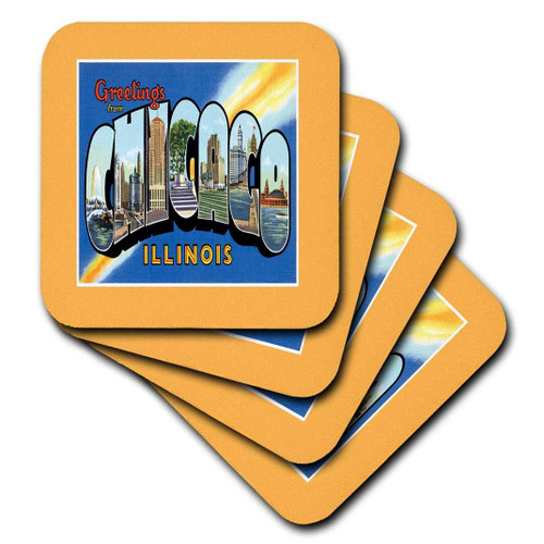 3dRose cst_169878_2 Greetings from Chicago Scenic Colorful Postcard Reproduction-Soft Coasters, Set of 8 3dRose cst_169878_2 Greetings from Chicago Scenic Colorful Postcard Reproduction-Soft Coasters, Set of 8