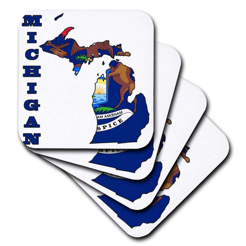 3dRose cst_58743_3 Michigan State Flag in The Outline Map and Letters for Michigan-Ceramic Tile Coasters, Set of 4
