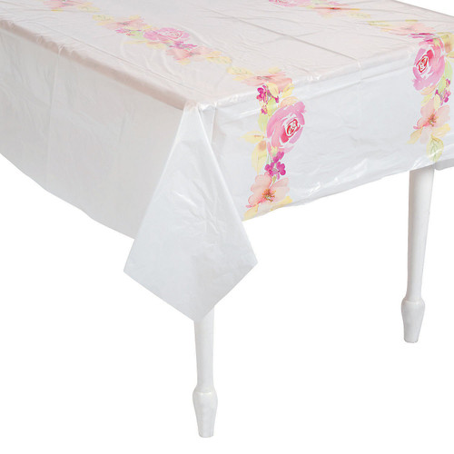 Fun Express Garden Party Plastic Tablecloth - 54 inch x 108 inch