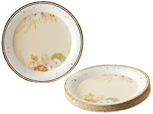 Kate Aspen Rustic Boho 7 in. Premium Paper Plates (350 GSM weight -Set of 16) - Perfect for Fall Weddings, Bridal Brunches, Bridal Showers, Baby Showers, One Size
