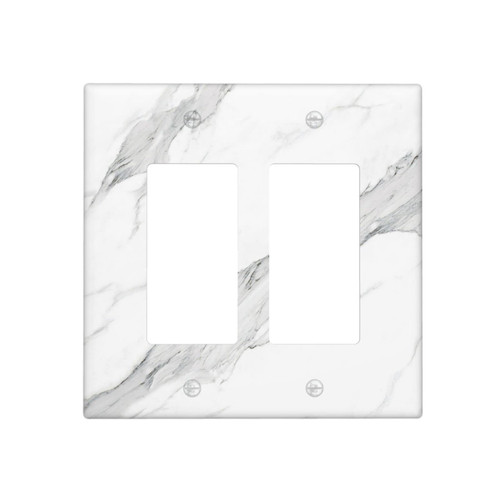 Marble Grey Wall Plate Decorative Light Switch Cover 2-Gang Double Rocker Faceplate for Bathroom Farmhouse Kitchen Bedroom White