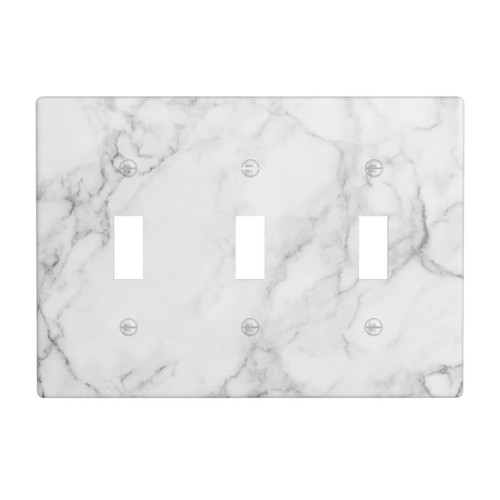White Gray Marble Print Triple Toggle Light Switch Cover 3 Gang Decorative Wall Plates Lightswitch Electrical Outlet Faceplate for Bathroom Kitchen Bedroom Home Decor Accessories 6.4" x 4.5"(Plastic)