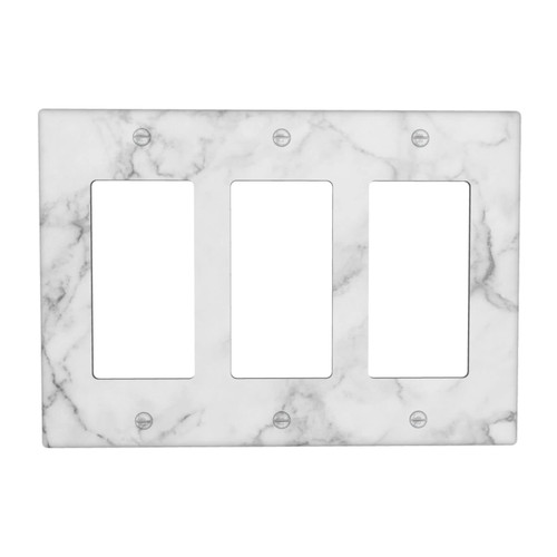 White Marble Print Triple Rocker Light Switch Cover 3 Gang Wall Plate Decorative Electrical Lightswitch Outlet Covers Faceplate for Kitchen Bathroom Bedroom Home Accessories 6.4" x 4.5"