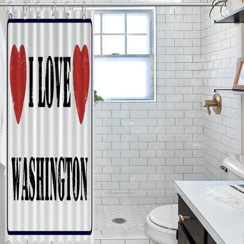 I LOVE Washington Bathroom Shower Curtain Love Heart Red Valentines Shower Curtain Set with Hooks Bathroom Decor Polyester Fabric Water Resistant Bath Curtain with Rustproof Grommet Holes 35x70 Inch