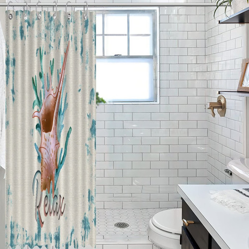 Nautical Beach Ocean Theme Underwater Sea Snail Shower Curtain Set with Hooks Watercolor Marine' Life Bathroom Shower Curtain Home Decorations Polyester Waterproof Bath Curtain with Holes 35x70