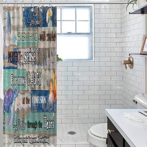 COVOME Bathroom Curtain Nautical Beach Ocean Theme Underwater Starfish Shower Curtain Watercolor Marine' Life Long Shower Curtain Set with Hooks Home Bathroom Decorations 35x70 Inch