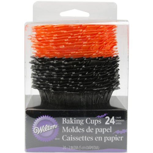Wilton 415-0453 Halloween Assorted Black and Orange Ruffled Standard Baking Cups, 24 Count