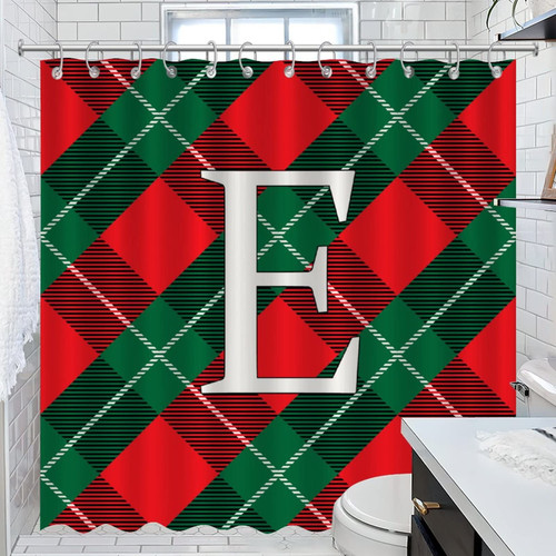 COVOME Initial Letter E Shower Curtains Monogram Buffalo Check Shower Curtain Bathroom Decor Polyester Fabric Water Resistant Bathroom Shower Curtain Sets with Rustproof Grommet Holes 72x72 Inch