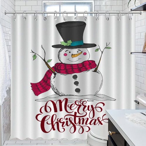 Merry Christmas Winter Holiday Saying Shower Curtain Set with Hooks Winter Holiday Deer Xmas Shower Curtains Bathroom Decor Polyester Water Repellent Bathroom Curtain with Rustproof Hooks 72x72