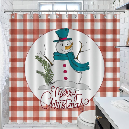 Water Resistant Christmas Red Buffalo Plaid Check Shower Curtain Reindeer Christmas Trees Bathroom Shower Curtain Sets for Hotels Bathtubs Polyester Fabric Shower Curtains Machine Washable 72x72 Inch