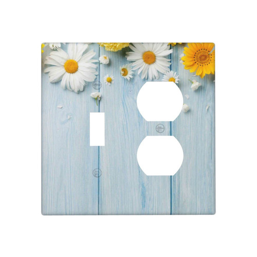 Wood Flower Decorative Light Switch Cover Wall Plates 1 Toggle Duplex Outlet Covers Home Decor 2 Gang Combo Receptacle Room Kitchen Bedroom Bathroom