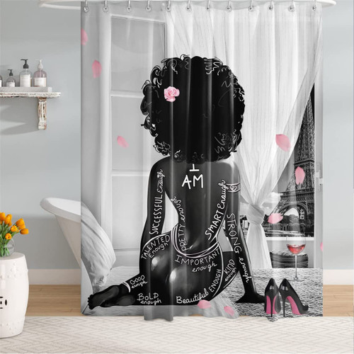 African American Woman Shower Curtain Waterproof Polyester Fabric Shower Curtain for Bathroom Machine Washable, Quick Dry Shower Curtain with 12 Hooks, 72''x72'' African American Woman Shower Curtain Waterproof Polyester Fabric Shower Curtain for Bathroom Machine Washable, Quick Dry Shower Curtain with 12 Hooks, 72''x72''