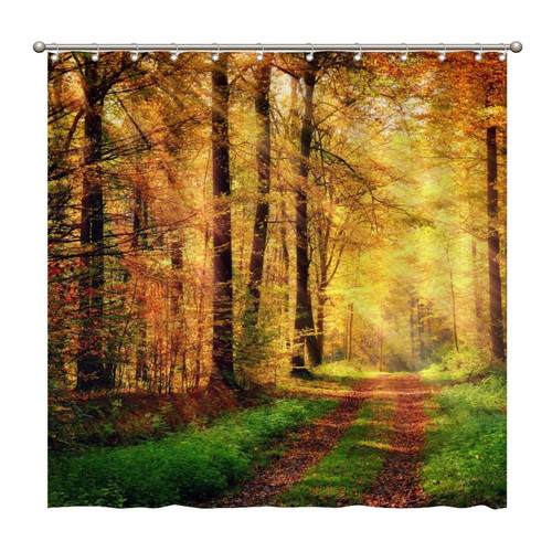 Shower Curtains Autumn Forest Scenery with Rays of Warm Light 72 x 72 Inch Shower Curtain Set with 12 Hooks Home Bathroom Bathtubs Decor Polyester Fabric Machine Washable Durable