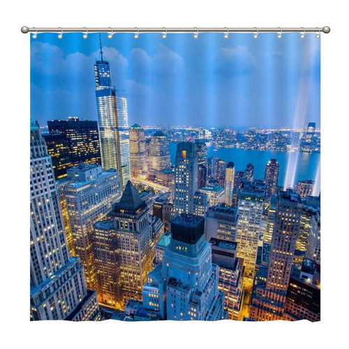 Shower Curtains New York Night Skyline 72 x 72 Inch Shower Curtain Set with 12 Hooks Home Bathroom Bathtubs Decor Polyester Fabric Machine Washable Durable