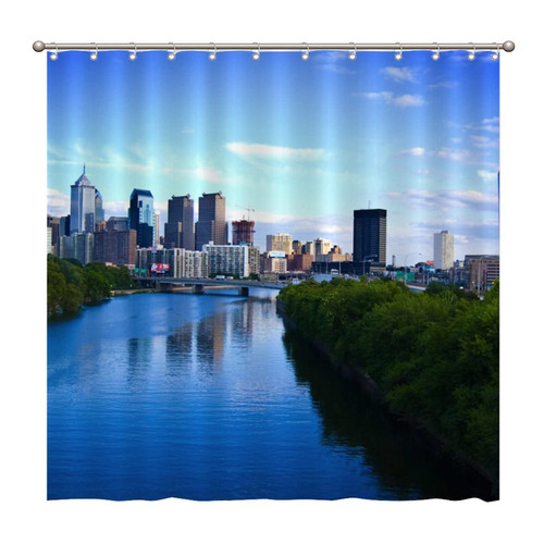 Shower Curtains Philadelphia City Downtown Building Skyline 72 x 72 Inch Shower Curtain Set with 12 Hooks Home Bathroom Bathtubs Decor Polyester Fabric Machine Washable Durable