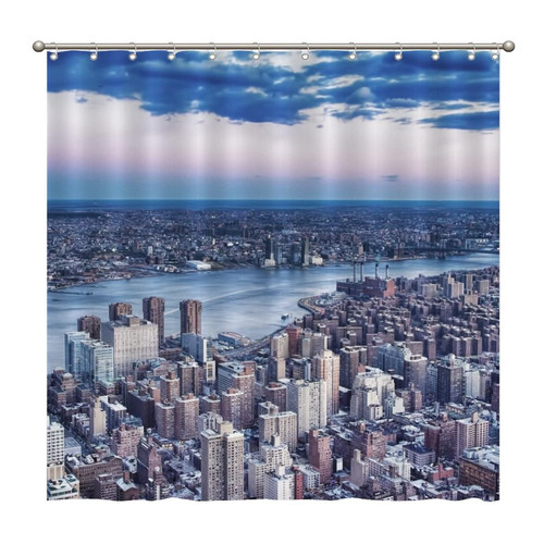 Shower Curtains City Cityscape Skyline Panoramic Architecture 72 x 72 Inch Shower Curtain Set with 12 Hooks Home Bathroom Bathtubs Decor Polyester Fabric Machine Washable Durable