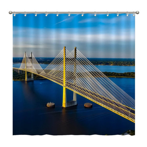 Shower Curtains Dames Point Bridge Jacksonville Florida 72 x 72 Inch Shower Curtain Set with 12 Hooks Home Bathroom Bathtubs Decor Polyester Fabric Machine Washable Durable