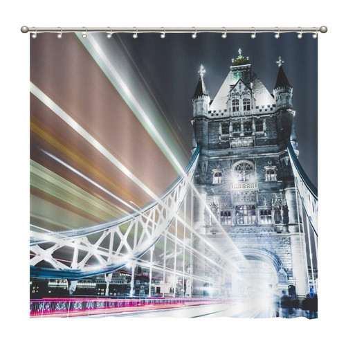 Shower Curtains Bridge Tower Bridge London Night Tower 72 x 72 Inch Shower Curtain Set with 12 Hooks Home Bathroom Bathtubs Decor Polyester Fabric Machine Washable Durable