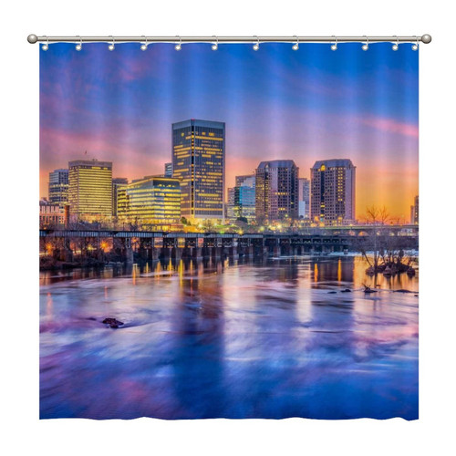 Shower Curtains Richmond, Virginia, USA Downtown Skyline on The James River 72 x 72 Inch Shower Curtain Set with 12 Hooks Home Bathroom Bathtubs Decor Polyester Fabric Machine Washable Durable