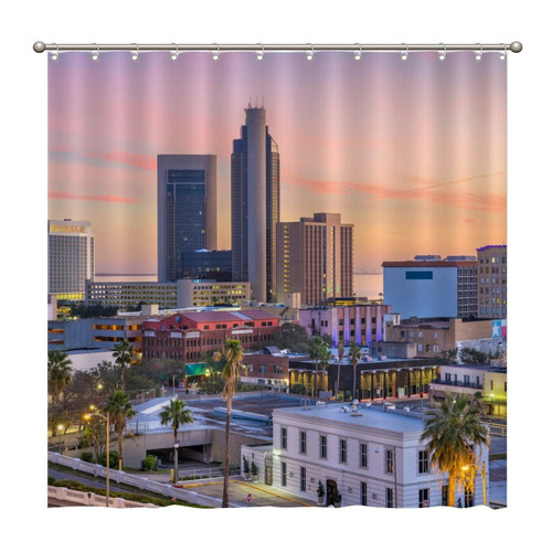 Shower Curtains Corpus Christi, Texas, USA Skyline 72 x 72 Inch Shower Curtain Set with 12 Hooks Home Bathroom Bathtubs Decor Polyester Fabric Machine Washable Durable