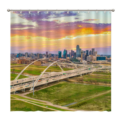 Shower Curtains Downtown Dallas, Texas, USA Drone Skyline Aerial Panorama 72 x 72 Inch Shower Curtain Set with 12 Hooks Home Bathroom Bathtubs Decor Polyester Fabric Machine Washable Durable