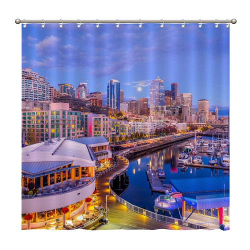 Shower Curtains Pier 66, Downtown Seattle 72 x 72 Inch Shower Curtain Set with 12 Hooks Home Bathroom Bathtubs Decor Polyester Fabric Machine Washable Durable